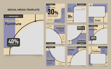 social media post template for furniture household marketing and sale promo. advertising banner offer. promotional mockup photo vector frame illustration..