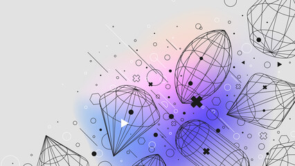 Fototapete - Structures of physical figures different shapes, Vector posters with strange wireframes of geometric shapes modern design inspired by brutalism