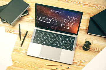 Poster - Modern computer monitor with postal envelopes hologram. Electronic mail and spam concept. 3D Rendering