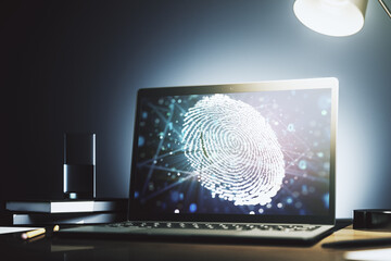 Aufkleber - Abstract creative fingerprint concept on modern laptop screen. 3D Rendering