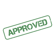 'Approved' Stamp Vector Label. Green Text On White Background.