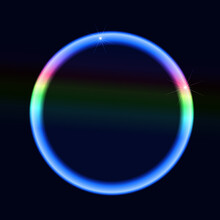 Set Of Bright Rainbow Neon Circles With Transparent Effects, Vector Shiny Round Frames For Your Design
