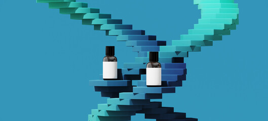 Poster - minimal abstract background for product presentation. gradient spiral stair podium on blue backgroun