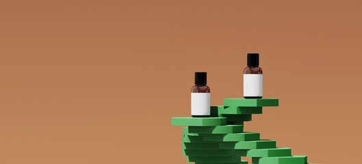 Poster - minimal abstract background for product presentation. green spiral stair podium on brown background.
