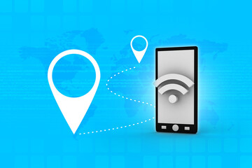 Poster - 3d rendering Transmitter mobile with wifi 
