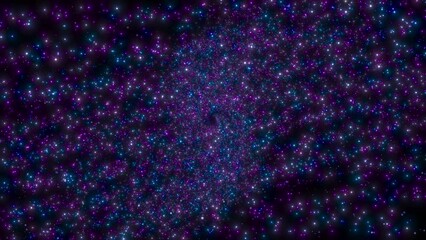 Wall Mural - seamless loop of chaotic generated stars form rotate, flicker, and move towards viewer