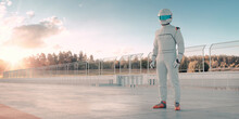 3D Rendering Of A Racing Pilot On A Race Track