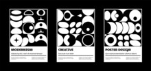 Noir Posters With An Abstract Pattern Of Lobes And Crescents In The Bauhaus Style.
