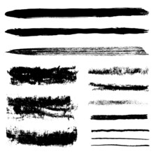 Brushes. Ink Brush, Brush Strokes, Lines. Set Of Grunge Black Paint. Vector Illustration. Dry Paint Stains Brush Stroke Backgrounds Set. Grunge Black Paint.
