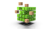 Green Leaf Block And Cubes Moved Out With OSB Board 3D Rendering