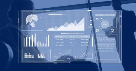 Poster - Animation of financial data processing over two diverse business people