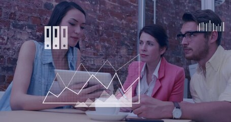 Poster - Animation of financial data processing over diverse group of business people