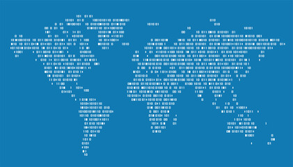 Wall Mural - World map of binary computer code