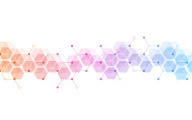 Hexagons pattern background. Genetic research, molecular structure. Chemical engineering. Concept of innovation technology. Used for design healthcare, science and medicine background