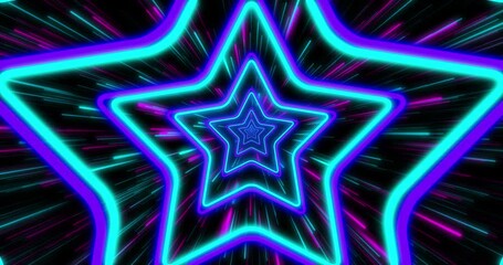 Poster - Animation of purple and blue stars neon pattern moving in hypnotic motion on seamless loop