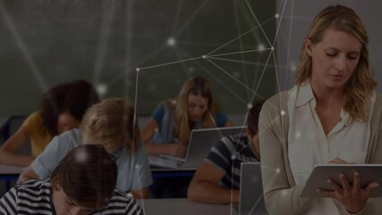 Sticker - Animation of data and connections over diverse teacher and pupils at school