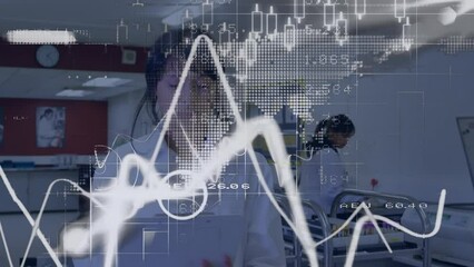 Poster - Animation of data processing over caucasian woman in lab