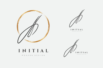 Poster - A or L logo. Initials letter in gold circle. Initial signature. Design fashion handwriting monogram. Handwritten identity name. Abstract paintbrush font. Brush writing calligraphy. Vector illustration