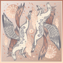 Flying Unicorns. Fantasy Animal Pattern. Gold Foil And White.