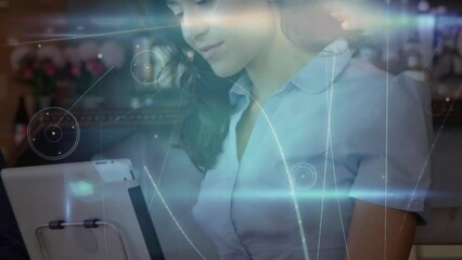 Poster - Animation network of connections over caucasian female doctor