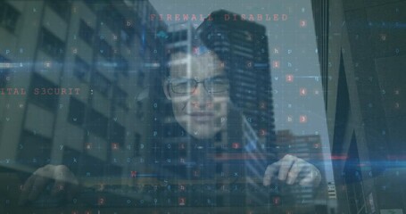Poster - Animation of data processing over caucasian hacker