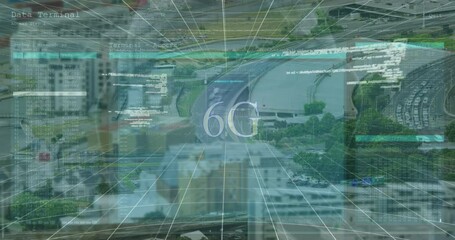 Poster - Animation of 6g text over cityscape