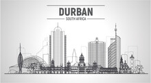 Durban (South Africa)line Skyline With A Panorama On White Background. Stroke Vector Illustration. Business Travel And Tourism Concept With Modern Buildings. Image For Banner Or Website.