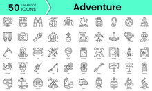 Set Of Adventure Icons. Line Art Style Icons Bundle. Vector Illustration