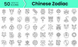 Set of chinese zodiac icons. Line art style icons bundle. vector illustration