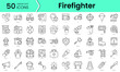 © IconKitty  - Set of firefighter icons. Line art style icons bundle. vector illustration