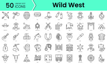 Set Of Wild West Icons. Line Art Style Icons Bundle. Vector Illustration