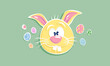 Cartoony Easter Card 4 - Vector Happy Funny Bunny Rabbit Hare Eggs Holiday Banner Comic Colorful Greetings Postcard Icons Symbol Decoration Egg Illustration Design Childish Children's Vintage Retro
