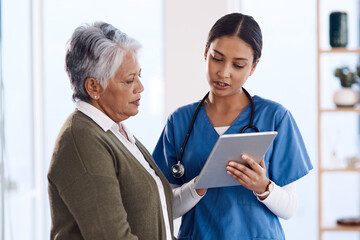 Poster - This might help you understand the condition better. Shot of a young doctor using a digital tablet during a consultation with a senior woman.