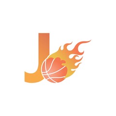 Wall Mural - Letter I with basketball ball on fire illustration