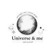 Watercolor vector logo with linear signs - black planet with universe elements. Astrology and human design. Linear stars, moon, planets, space. Perfect for logo, card, print, branding
