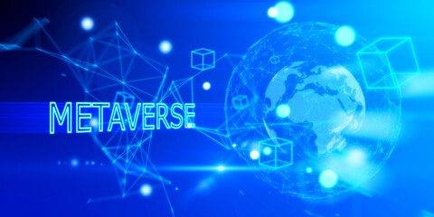 Aufkleber - Abstract glowing blue globe metaverse background. Augmented reality and future concept. 3D Rendering.