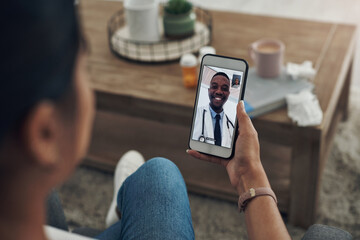 Poster - Doctors are available at the tap of a finger. Shot of an unrecognizable person on a videocall with a doctor.