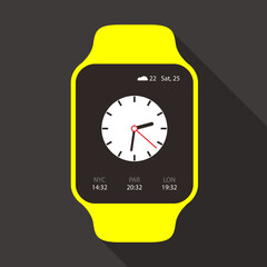 Wall Mural - Fashion smart watch, front, touchscreen, vector illustration