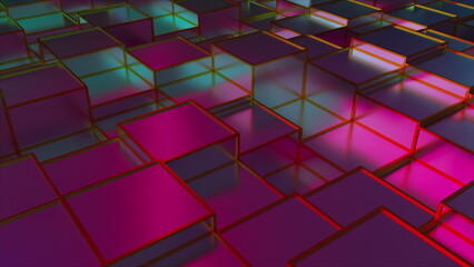 Poster - Cubes with colorful light. Computer generated 3d render