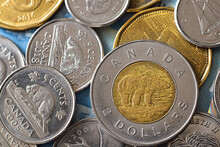 Closeup Macro Of Canadian Money Coins