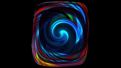 Poster - Circular geometric swirl with 3d render gradient and dynamic movement. Hypnotic swirling spiral lines with bright wave hues. Digital psychedelic lollipop for decorative web design.