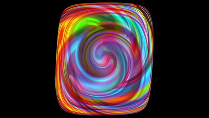 Poster - Circular geometric swirl with 3d render gradient and dynamic movement. Hypnotic swirling spiral lines with bright wave hues. Digital psychedelic lollipop for decorative web design.