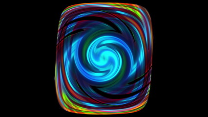 Poster - Circular geometric swirl with 3d render gradient and dynamic movement. Hypnotic swirling spiral lines with bright wave hues. Digital psychedelic lollipop for decorative web design.