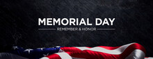 Premium Banner For Memorial Day With American Flag And Black Slate Background.