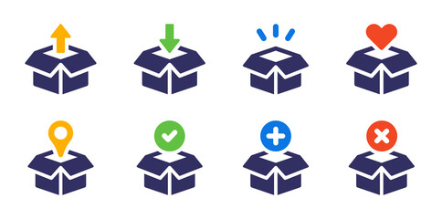 Leinwandbilder - Packing box icon set. Package, parcel box symbol vector illustration.