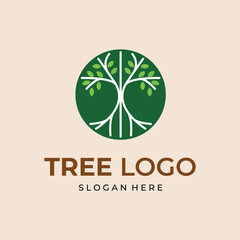 Poster - tree circle line emblem logo vector Abstract round plant nature symbol