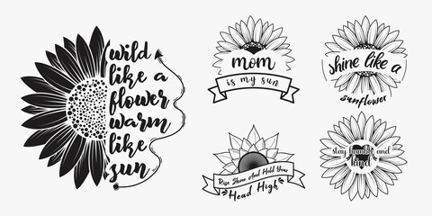 Wall Mural - Set of sunflower quotes and motivational sunflower inspirational lettering for t-shirt and print design, sunflower t-shirt design, typography t-shirt design, sunflower bundle t-shirt design