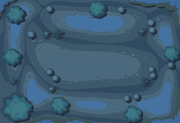 Wall Mural - night plant landscape top view. wild forest trees and bushes. dark twilight garden. illustration in 