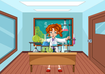 Wall Mural - classroom scene with scientist doing experiment