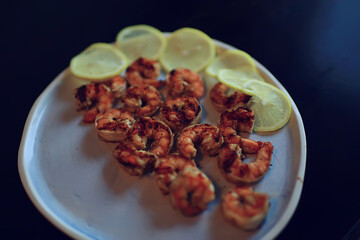 Wall Mural - grilled shrimp on a plate fresh food seafood restaurant